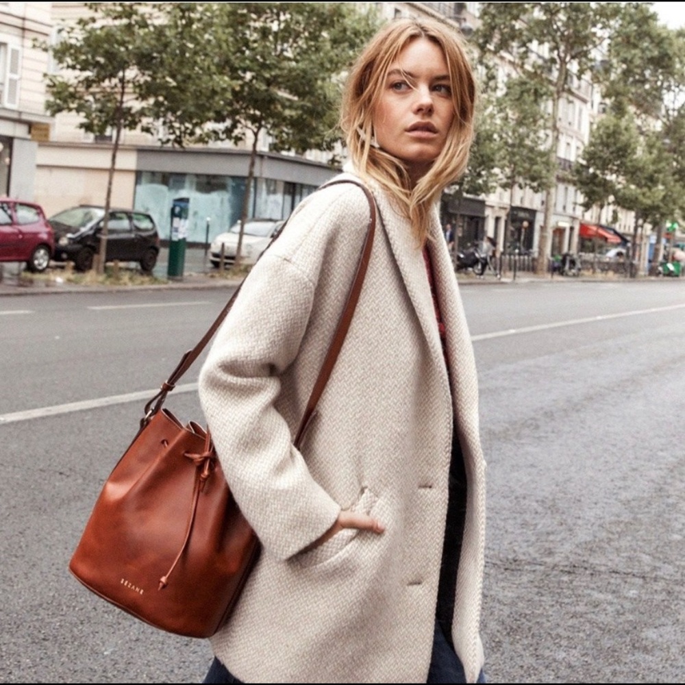 Sezane Brown Leather Bucket Bag